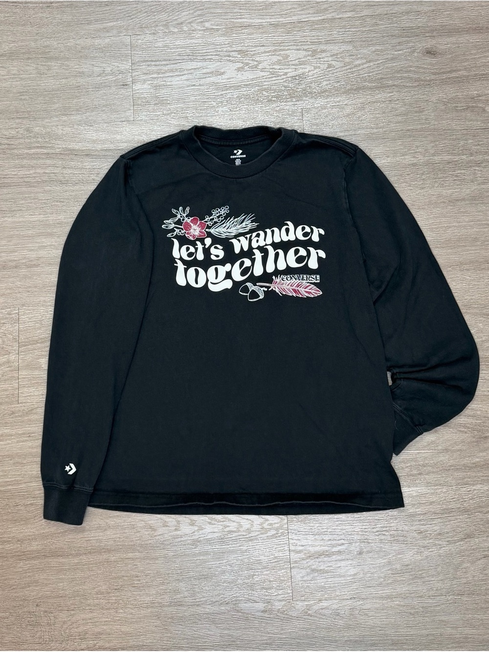 Converse Black “Let’s wander together” Long Sleeve Graphic Tee